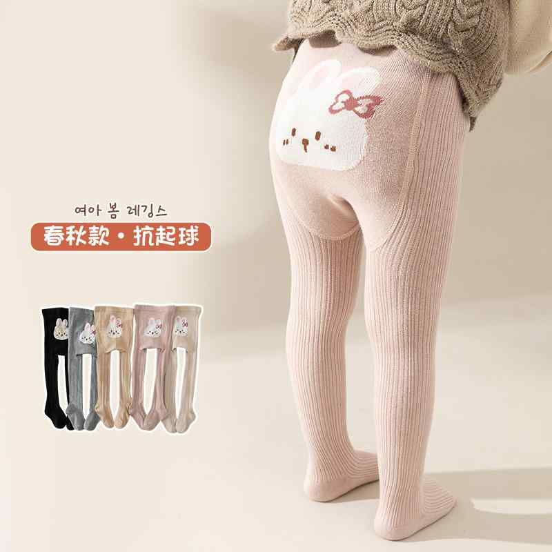 キッズ タイツ レギンス 春秋 薄手 コットン 女の子 ベビー 子供服 かわいい アニマル柄 無地 ボーダー ホワイト ピンク系