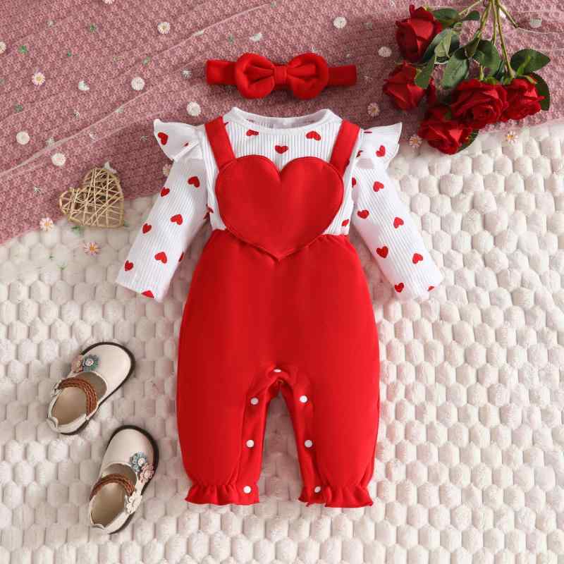ロンパース ベビー服 女の子 長袖 ニット サロペット カバーオール 秋冬 赤ちゃん 幼児 襟付き かわいい ハート柄 チュニック 普段着