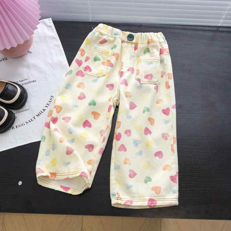 子供服 デニムパンツ 女の子 春秋 ロングパンツ 韓国風 ハート柄 ベビー服 ガールズ 女児 幼児 普段着 ..