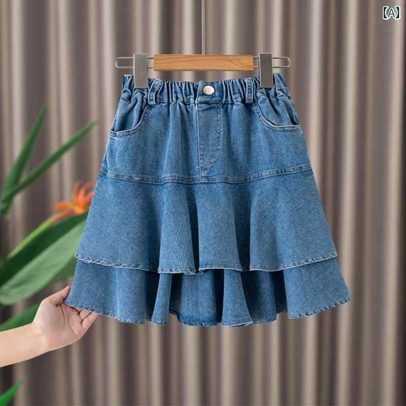 スカート 女の子 デニムスカート 子供服 パンツ付きスカート フリル ギャザースカ...