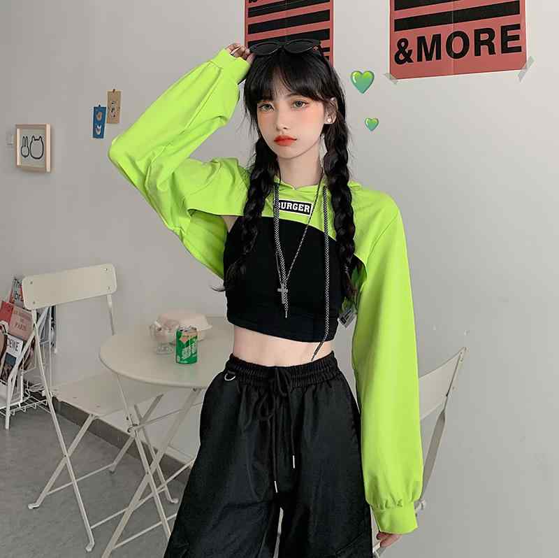 パーカー レディース へそ出し ショート丈 長袖 トレーナー 春秋 薄手 韓国風 ストリート ダンス 衣装 トップス プルオーバー フード付..