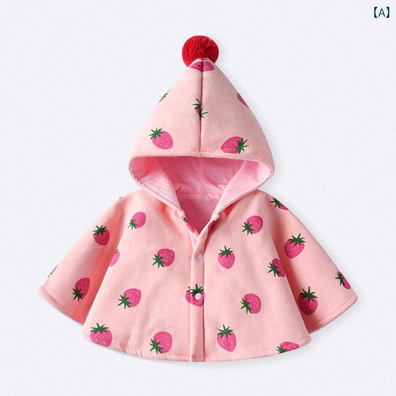 シャドーテールの子供服 ポンチョ 秋冬 ベビー ケープ 防風 ショール 女の子 キッズ バスタオル 綿 ピンク 花柄 春秋 冬 新生児｜アングル2
