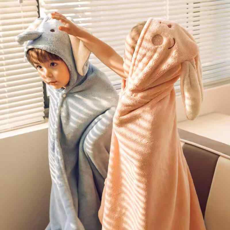 ベビー バスローブ フード付き 珊瑚フリース 吸水速乾 厚手 アニマル柄 うさぎ ぞう 70 140cm