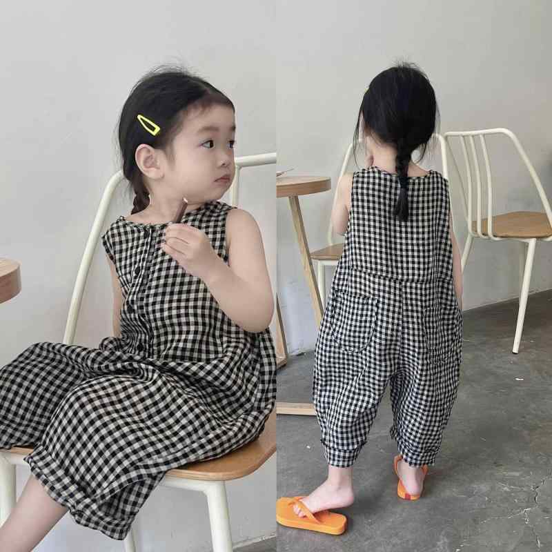 子供服 キッズ 女の子 チェック柄 サロペット コットン ノースリーブ 夏 85-130cm かわいい ガールズ ジュニア 子供用 普段着 韓国風