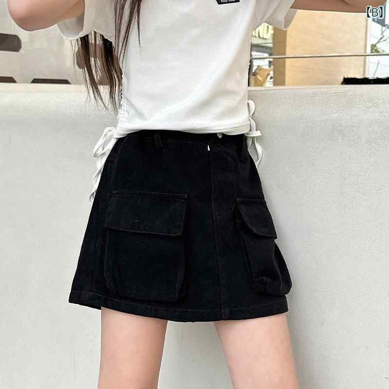 子供服 デニムスカート付きパンツ 女の子 高ウエスト ショートパンツ 春夏 綿混紡 ...