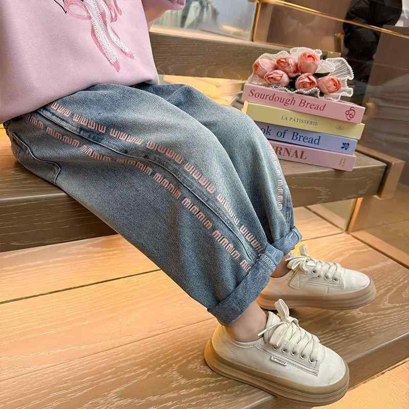子供服 ジーンズ 女の子 デニムパンツ 春秋 長ズボン ガールズ 女児 ベビー アルファベットプリント カ..
