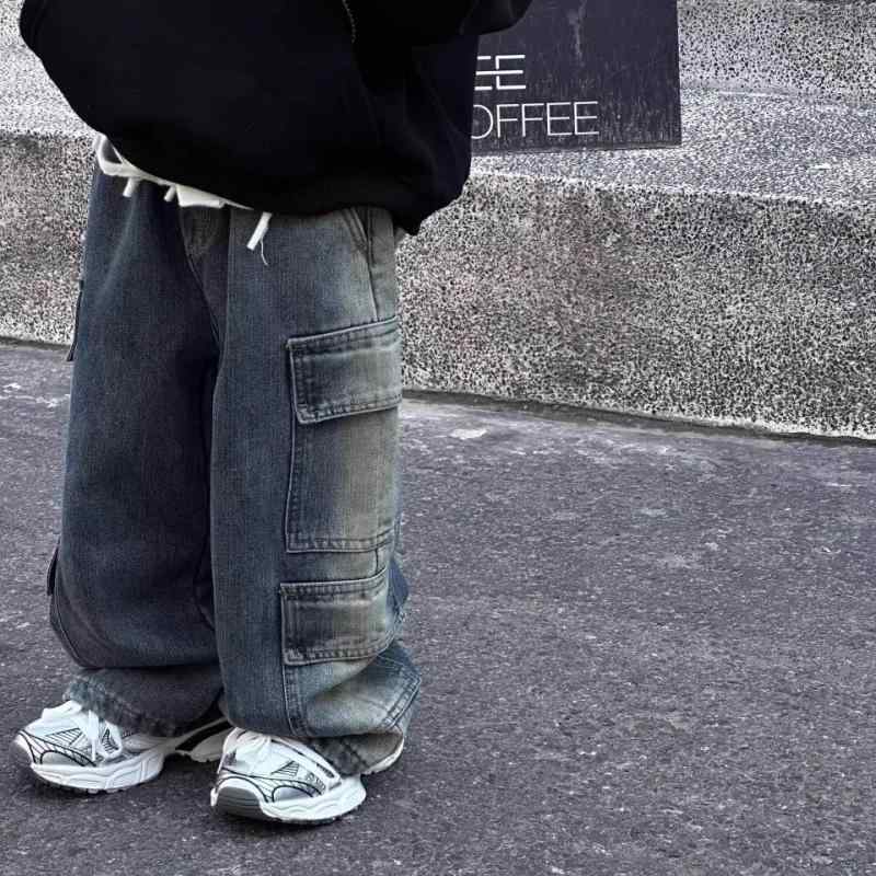 子供服 デニムパンツ 男の子 春秋 男女兼用 ワイドレッグ ストレート ロングパンツ ジーンズ ジーパン ..