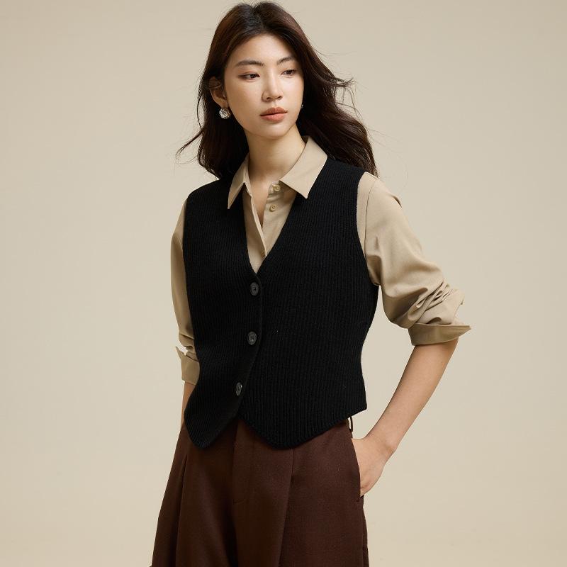 ベスト レディース ウール ニット ショート丈 Vネック カーディガン トップス 無地 重ね着 通勤着 鮮奶..