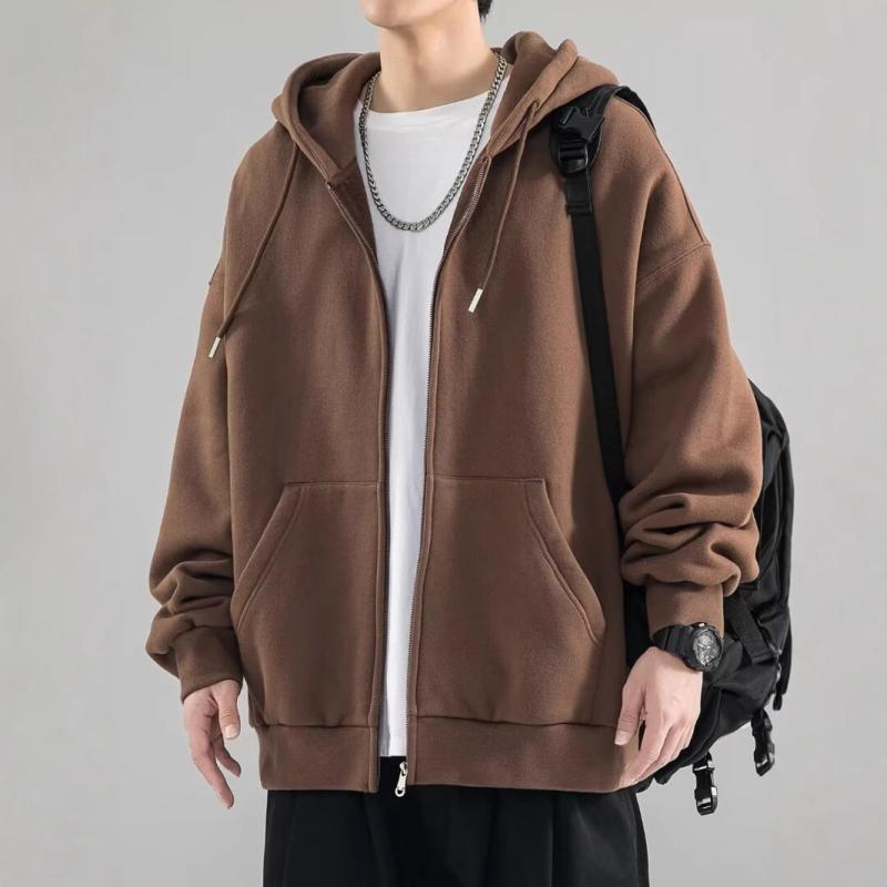 乐天商城 - パーカー メンズ 春秋 無地 フード付き ジップアップ ジャケット ブルゾン 大きいサイズ ゆったり カジュアル スポーティー ライトアウター 黒 白 紺