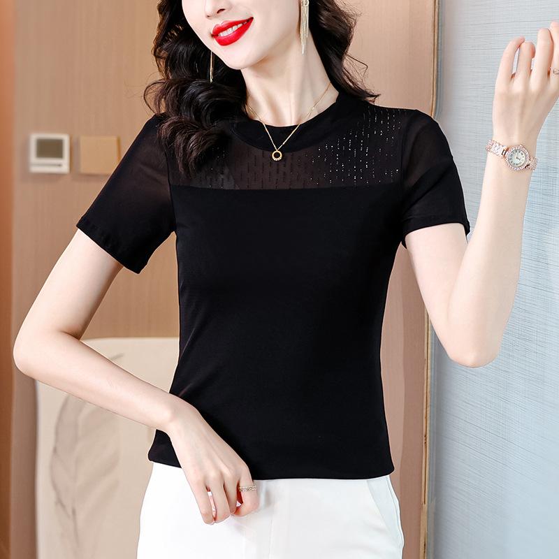 ・カテゴリ: Tシャツ・スタイル: 通勤風・主な素材: 網纱・袖丈: 五分袖・版型: 修身型・衣長: 普通款(50cm<衣長≤65cm)・ネックライン: 円領・流行要素: 網・カラー展開: 黒・サイズ展開: M,L,XL,2XL,3XL,4XL
