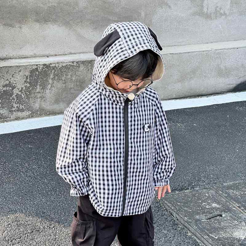 子供服 ジャケット 男児 スプリングコート 春秋 中綿入り アウター ベビー服 フード付き ポリエステル 動物 格子柄 通園 通学 男の子 90cm 100cm 110cm 120cm 130cm 140cm 150cm