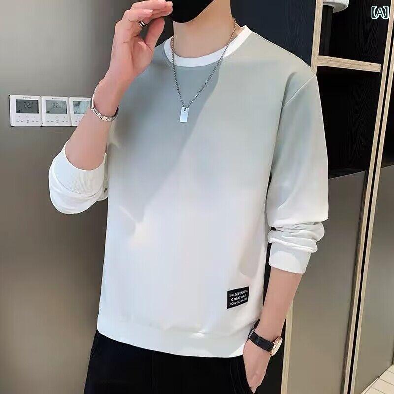 Tシャツ メンズ トレーナー グラデーション 長袖 春秋 薄手 韓国風 スポーティー 普段使い 部屋着 グレー ブラック ピンク ブルー