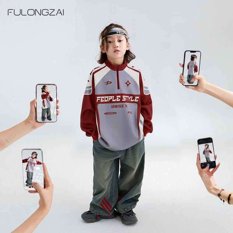 子供服 キッズ 長袖Tシャツ 秋冬 男の子 女の子 立襟 コットン100% ゆったり 通学 普段着 レッド 110cm..