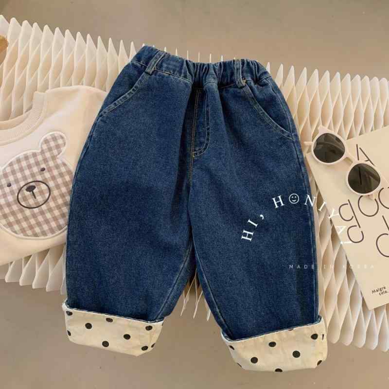 子供用ジーンズ 春秋 女児 デニムパンツ 小 中童 女の子 ベビー服 水玉 ドット柄 ウエストゴム ロング..