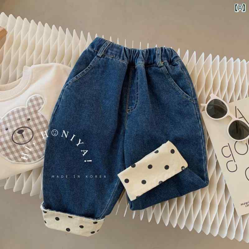 子供用ジーンズ 春秋 女児 デニムパンツ 小 中童 女の子 ベビー服 水玉 ドット柄 ...