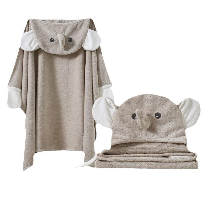 ベビー バスローブ ポンチョ A類 珊瑚绒 フード付き 子供用 おくるみ 70 140cm 85 150cm 超柔吸水 象柄