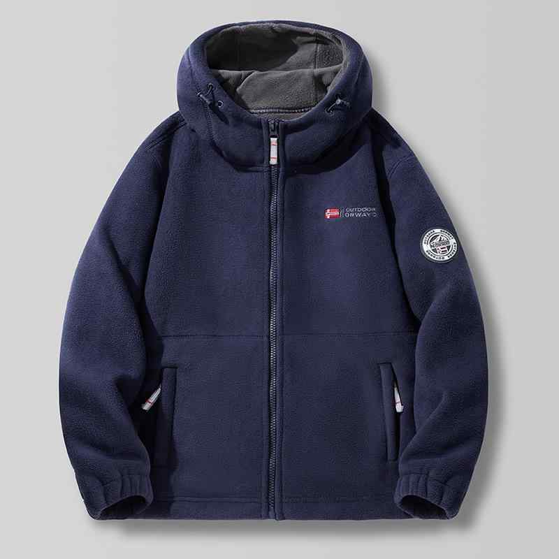 フリースジャケット メンズ アウトドア 秋冬 裏起毛 厚手 パーカー 男性用 登山 防寒 ウェア 格子柄 紺色 灰色 赤色 カーキ色 黒色