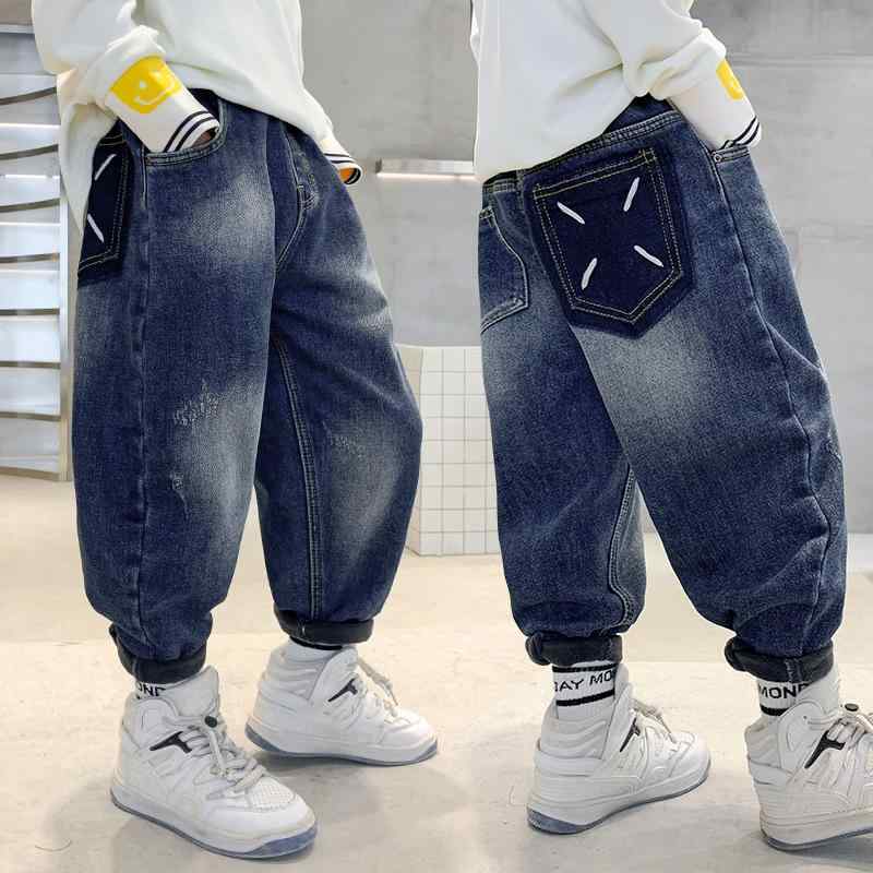 子供用ジーンズ 男の子用 ロングパンツ 中大童 春秋 ブラック ブルー コットン混紡 普段着 おしゃれ着 ..