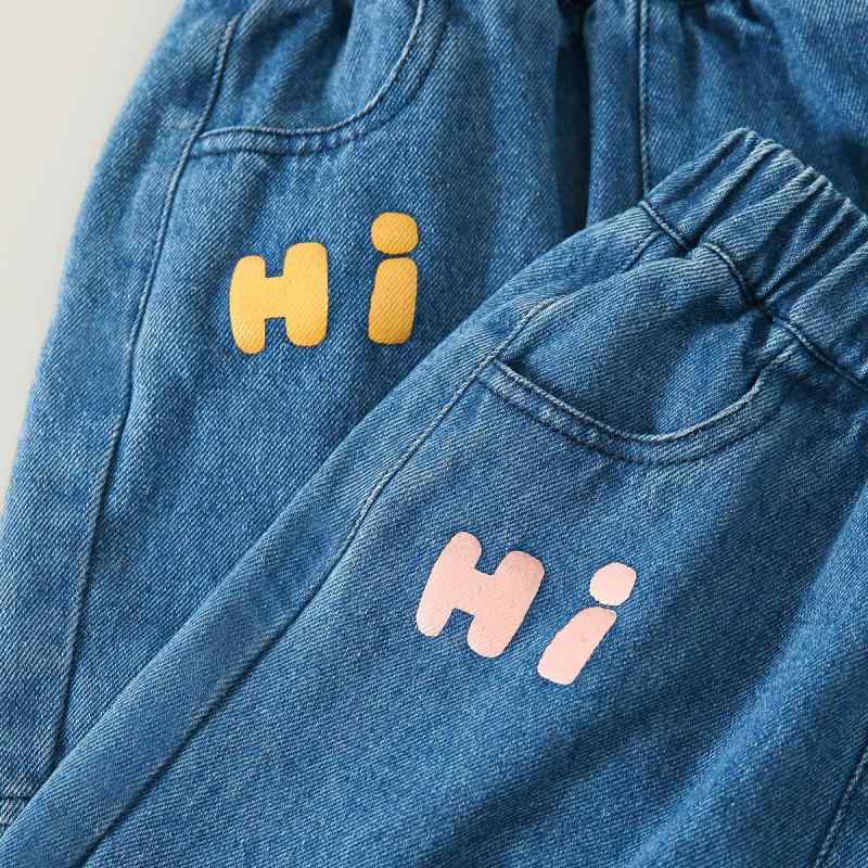 子供服 ジーンズ 男女兼用 デニムパンツ ロングパンツ 中小子供サイズ 春秋 冬 ウエストゴム 100%綿 無..