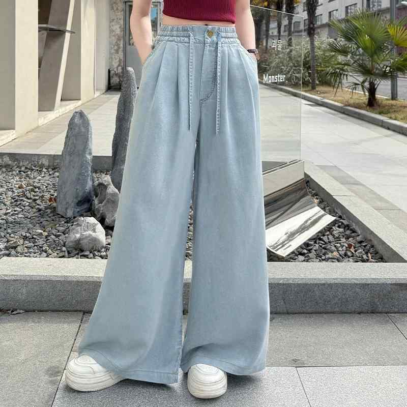 子供服 デニムパンツ ガールズ ワイドレッグパンツ 薄手 ゆったり カジュアルパンツ コットン 120cm 13..