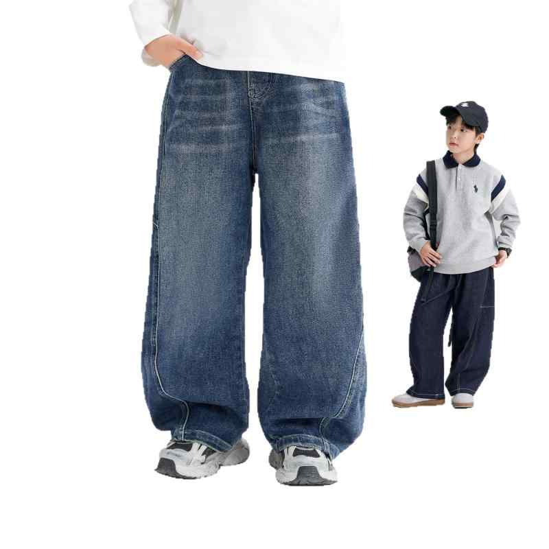 子供用ジーンズ 男の子 秋物 デニムパンツ ロングパンツ 8歳以上 中大児童 無地 綿62% 110cm～180cm 普..