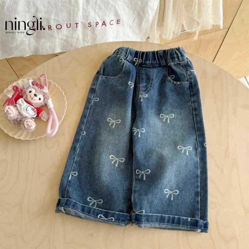 子供服 デニムパンツ ガールズ 春秋 韓国風 ストレッチ 裾フレア ジーンズ 80 90 100 110 120 130cm か..
