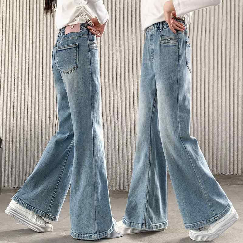 子供服 ジーンズ ガールズ デニムパンツ 春秋 子供 パンツ 女の子 カジュアル ズボン 中大 キッズ ジュ..