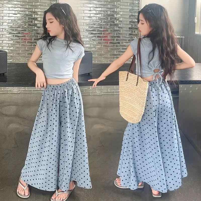 パンツ 女の子 ワイドレッグパンツ ドット柄 B類 コットン混紡 ポリエステル 夏 8歳以上 中大童 140cm..