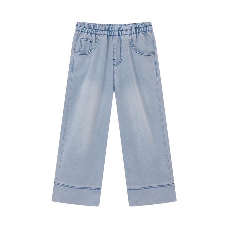 キッズ デニムパンツ 女の子 子供服 夏用 涼感 薄手 ワイドレッグパンツ 天使の綿入り レーヨン混紡 ジ..