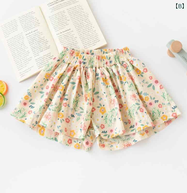 キッズ ショートパンツ 韓国風 プリント柄 綿99％ 子供用 短パン スカート付き 白...