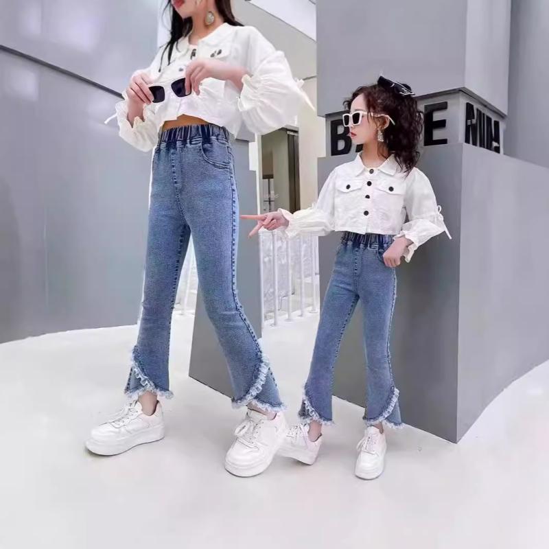 子供用ジーンズ 春秋 女児 ベビー 長ズボン 韓国風 フレアパンツ デニムパンツ 女の子 小学生 中学生 ..