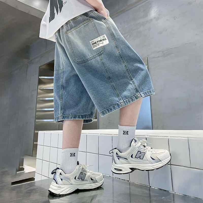 子供服 キッズ 男の子 デニムパンツ ハーフパンツ 春夏 中厚手 コットン ブルー 120cm 130cm 140cm 150cm 160cm 170cm ウエストゴム 普段着