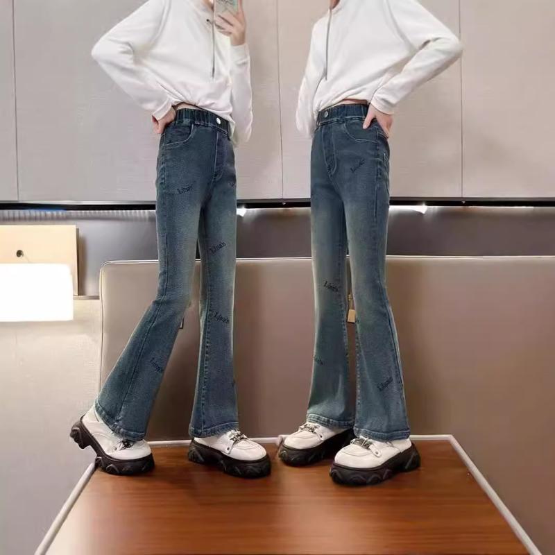 子供服 デニムパンツ ガールズ 春秋 ロングパンツ ゆったり かわいい アルファベット ミドルウエスト 1..