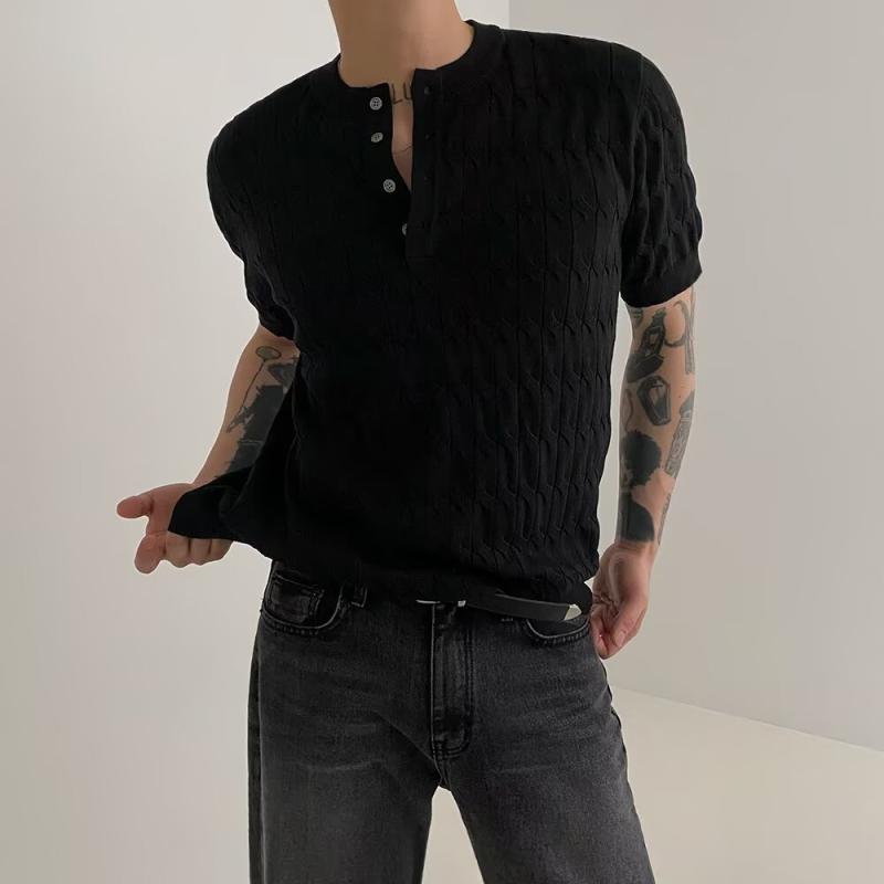 Tシャツ メンズ ニット 半袖 春秋 ラウンドネック プルオーバー ゆったり 無地 カジュアル トップス 黒 カーキ色