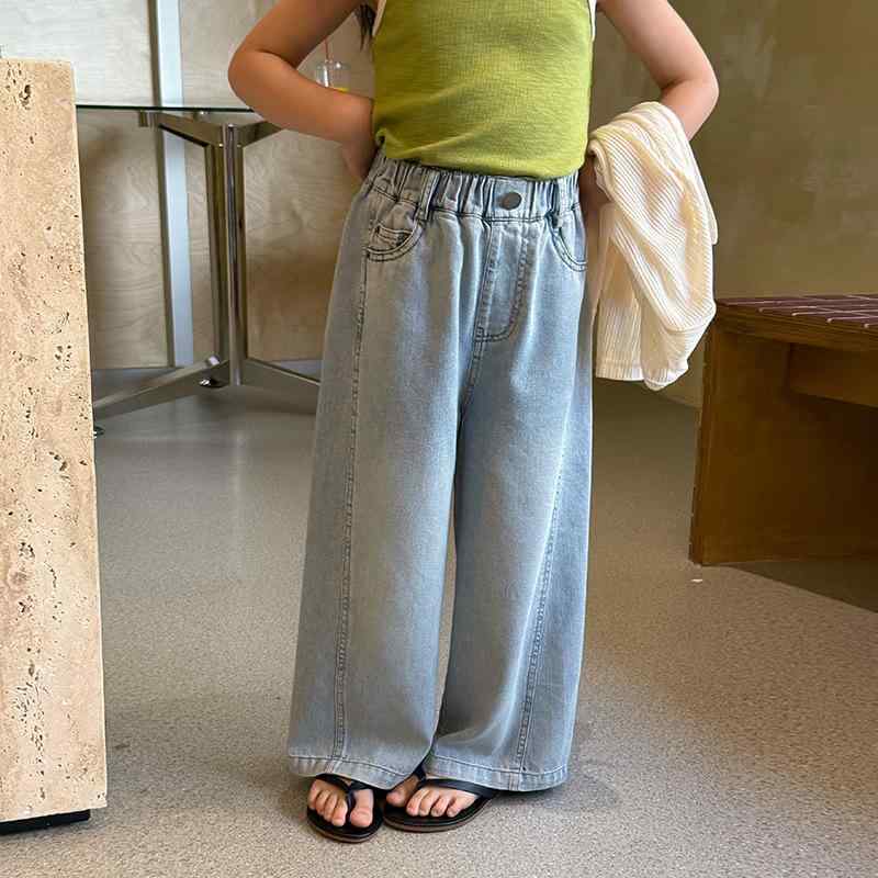 子供服 デニムパンツ 女の子 柔らかい 天使の綿 伸縮性 切り替え ロングパンツ ガールズ カジュアル 普..