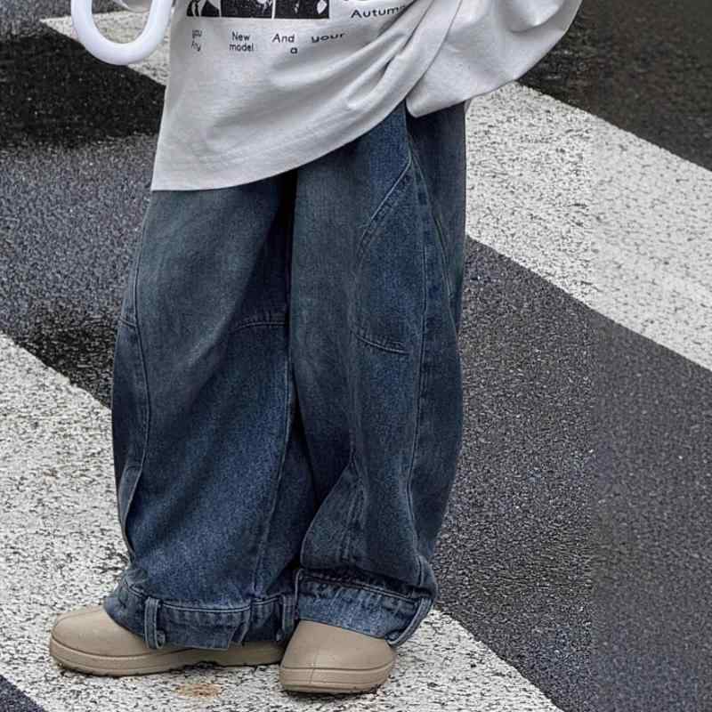 子供服 デニムパンツ ボーイズ 男の子用 ワイドレッグパンツ ゆったりシルエット ロングパンツ 100cm 1..