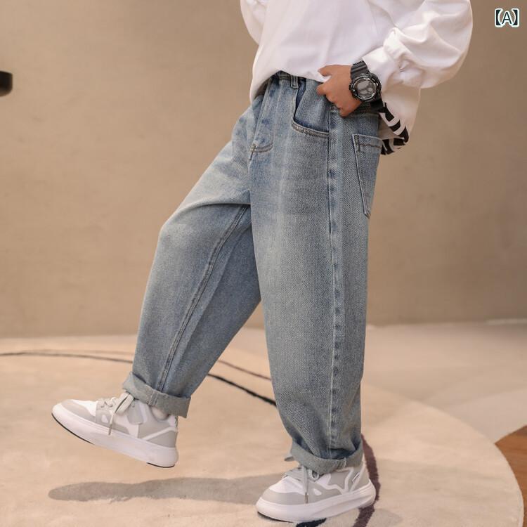 キッズ デニムパンツ 男の子 子供服 カジュアル ロングパンツ 春秋 薄手 ゆったり ...
