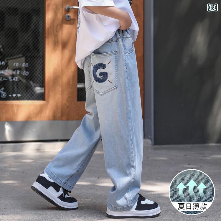 キッズ デニムパンツ 男の子 子供服 カジュアル ロングパンツ 春秋 薄手 ゆったり ...
