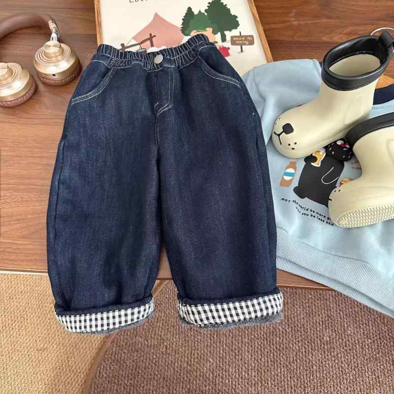 子供用ジーンズ キッズ 男の子 女の子 格子柄 春秋 カジュアル ストレート デニムパンツ 中小 детство ..