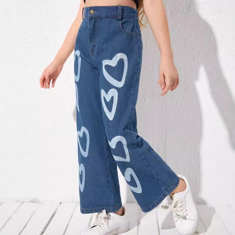 デニムパンツ ガールズ 女の子 ワイドレッグパンツ ゆったり ハイウエスト 120cm 130cm 140cm 150cm 16..