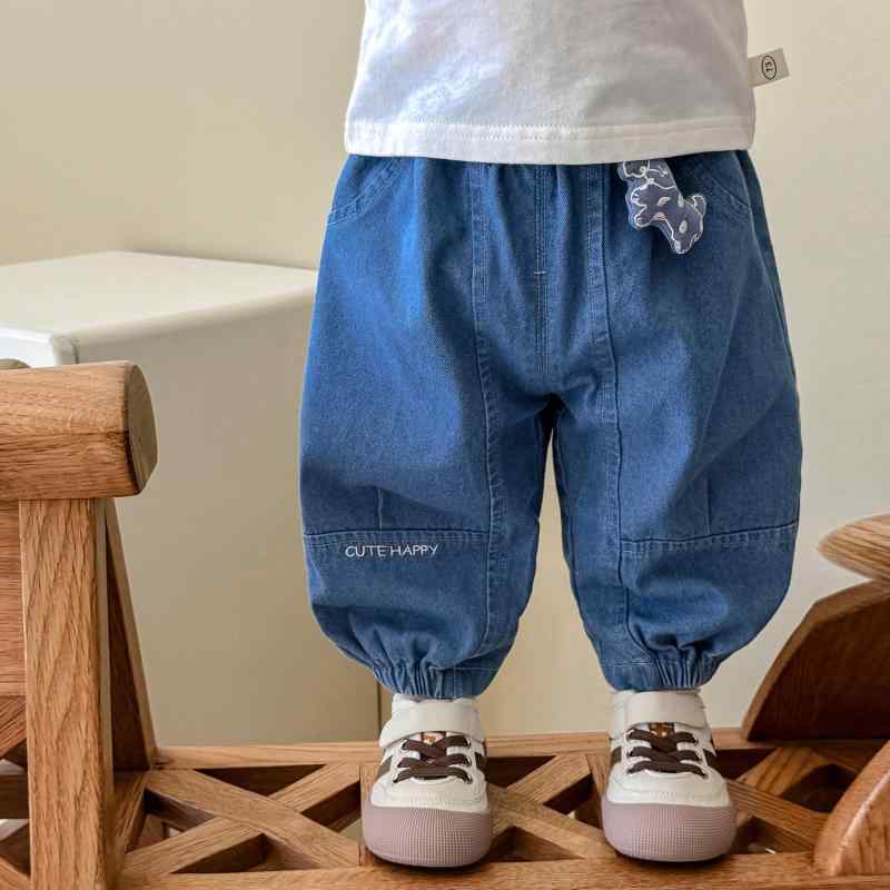 子供服 パンツ 男児用 デニムパンツ ロングパンツ 春秋 中小童 無地 伸縮性 ウエストゴム 73 80 90 100..