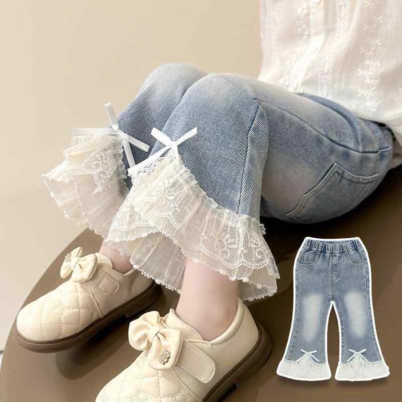子供用ジーンズ 春秋 女の子 レース デニムパンツ 伸縮性 中小サイズ 花柄 かわいい ガールズパンツ