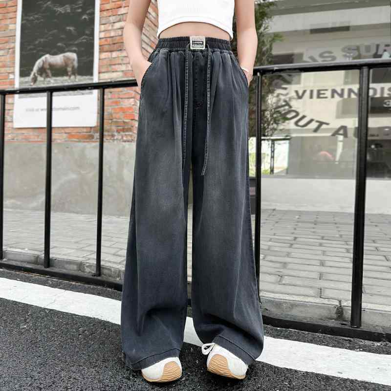 子供服 デニムパンツ ガールズ 薄手 天使の綿 ズボン ストレート ワイドレッグ ゆったり カジュアルパンツ 女児 ロングパンツ B類 中大童 8歳以上 春夏 伸縮性 ブルー ブラック