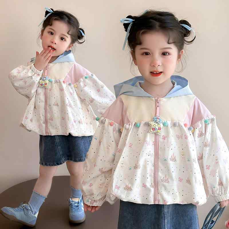 子供服 ジャケット 女の子 ジップアップ パーカー 春物 韓国風 かわいい プリント柄 アウター ジャンパ..