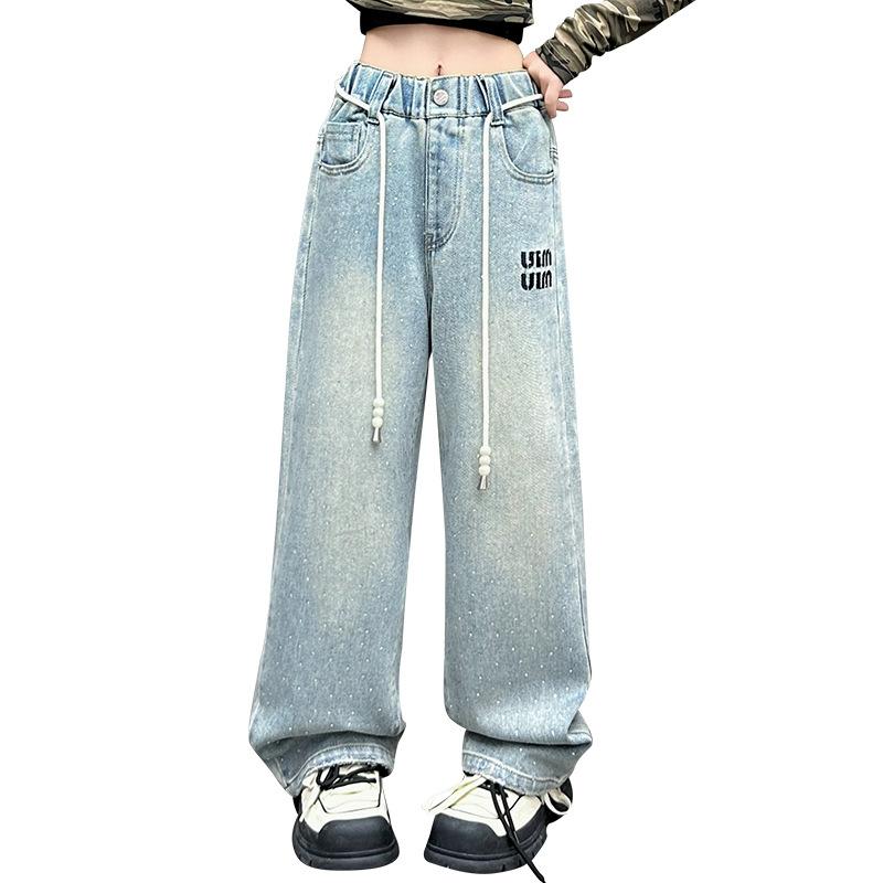 子供用ジーンズ 女の子 ワイドレッグパンツ 春物 デニムパンツ ブルージーンズ ゆったり 8歳以上 春秋 ..