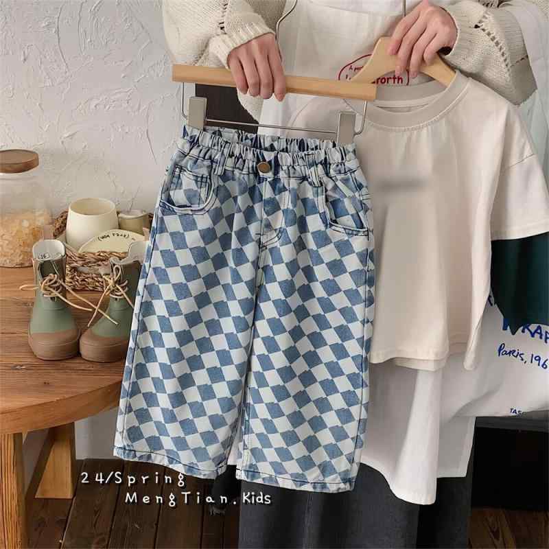 子供服 デニムパンツ 春秋 ズボン 韓国風 菱形 チェック柄 男女兼用 ボーイズ ガールズ ジーンズ 85%綿..