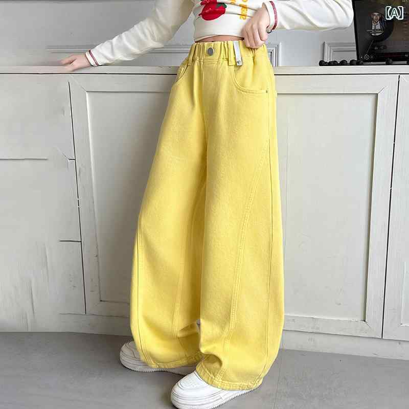 子供服 デニムパンツ 女の子 ワイドレッグパンツ 8歳以上 春秋 薄手 ロングパンツ ...