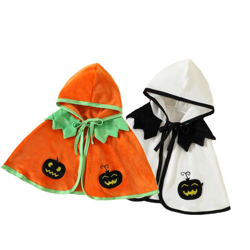ポンチョ キッズ ハロウィン コスチューム 子供用 銀狐 ベルベット フード付き マント カボチャ柄 秋冬..