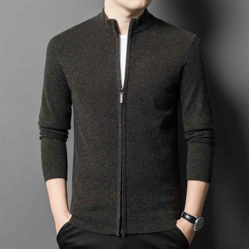 ニット メンズ カーディガン ウール混紡 長袖 ニットジャケット 厚手 ビジネス 紳士 カジュアル 秋冬 上青 ハ青色 黒灰 紫紅色 ブラック
