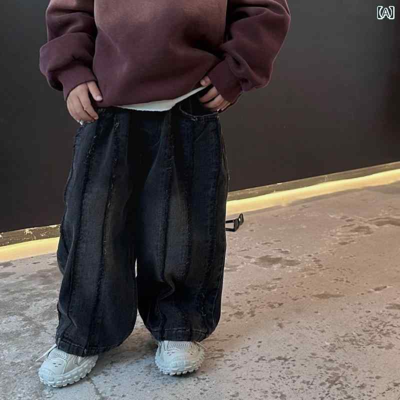 子供用ジーンズ 女の子 春秋 韓国風 おしゃれ ワイドレッグパンツ ベビー・キッズ ...